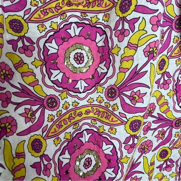 Tory Burch Top Women’s 8 Blouse Shirt Sequin Printed Floral Slit Sleeves C5 - Picture 4 of 11